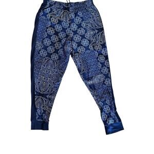 Cuddl Duds Women's Blue Embroidered Drawstring Leggings Size Large